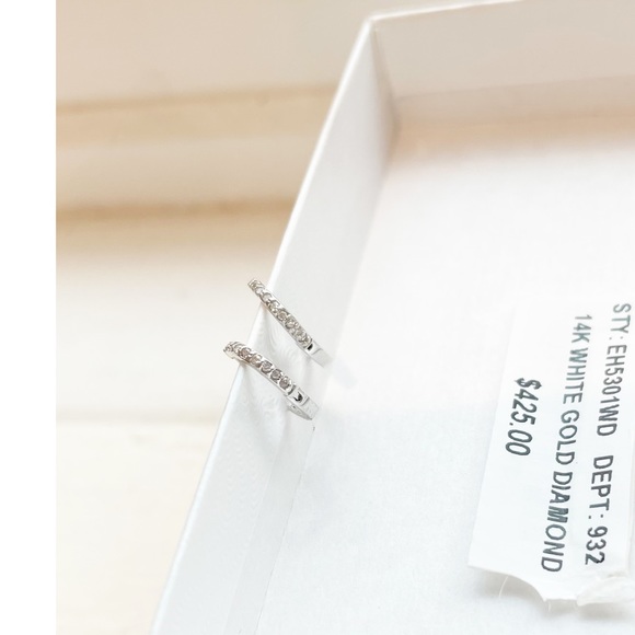 SALEπ€ Last One! Real Diamond 14k White Gold Huggie earring - Picture 3 of 17